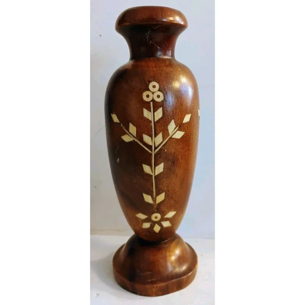 Vintage Hand Carved Wood Vase 8